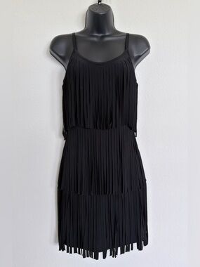 Black Fringe Tiered Bodycon Boho Whismygoth Cowgirl Festival Mini Dress Size M
